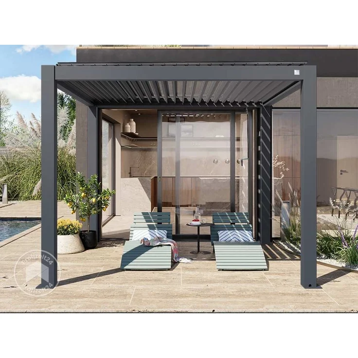 PRIMEYARD Pergola 3x3 m Aluminium Pfosten mit Lamellendach aus Aluminium anthrazitfarbeneTerrassenüberdachung – Bild 4
