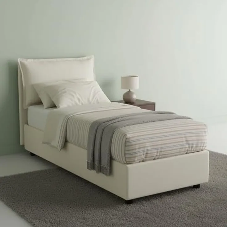 Talamo Italia - Einzelbett Carla, Bettkasten mit Stoffbezug, 100 % Made in Italy, Öffnung vorne, geeignet für Matratzen 90x200 cm, Beige
