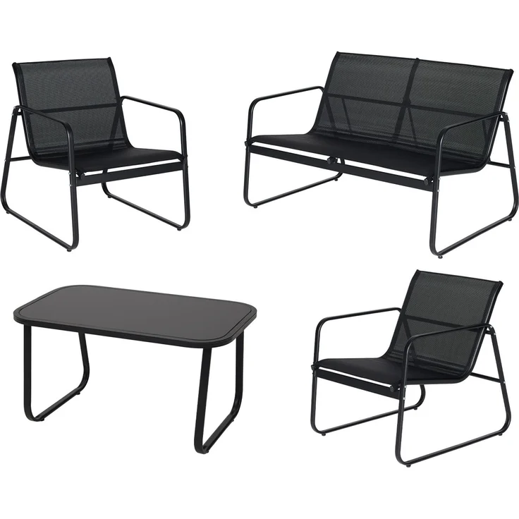 Brixy Gartengarnitur - Lounge Set - Gartenmöbel - Gartenbank - Gartenstühle - Gartentisch - Glasplatte - 4 Personen - Schwarz/Anthrazit – Bild 6