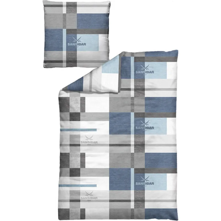 Bettwäsche SANSIBAR Satin BL 155x220 cm blau Bettbezug Bettzeug
