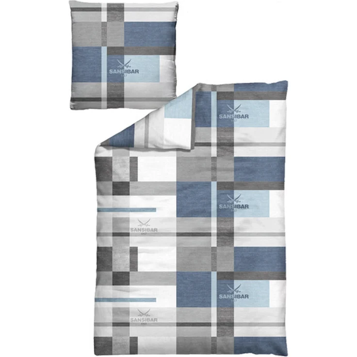 Bettwäsche SANSIBAR Satin BL 155x220 cm blau Bettbezug Bettzeug