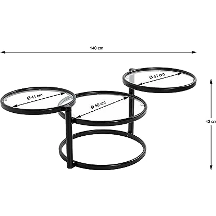 HAKU Möbel Couchtisch, Metall, schwarz, T 50 x B 58-140 x H 43 cm – Bild 3