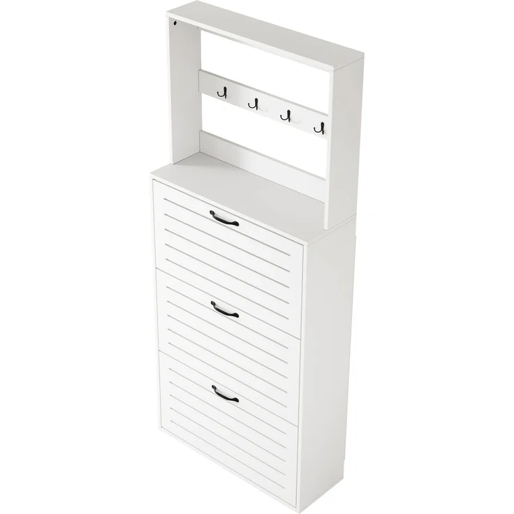 ZUBALIYA Schuhschrank (70 x 25 x 163 cm), 3 Türen, Lamellengestaltung, Aufbewahrung für Schuhe, Hausschuhe und Schuhzubehör, Weiß – Bild 16