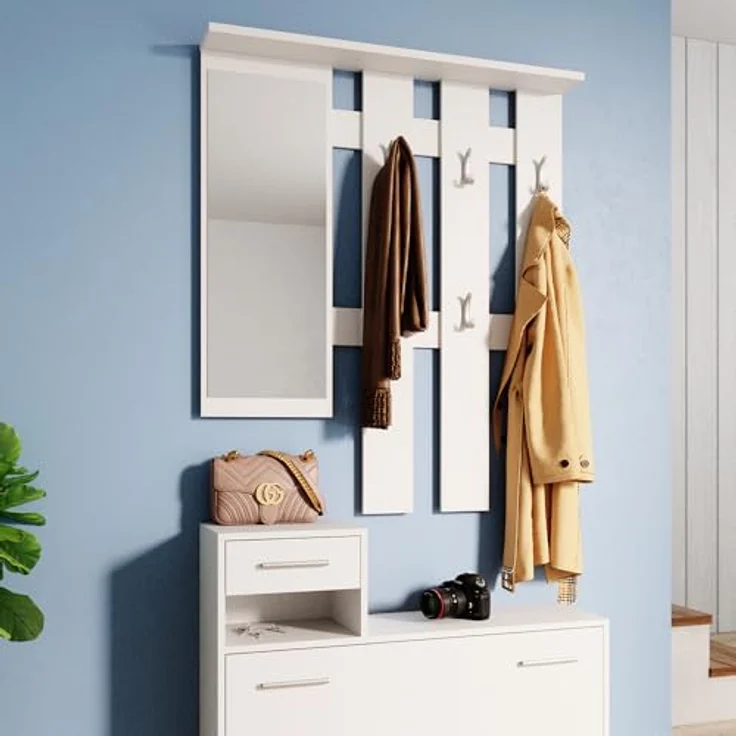 Vicco Garderobe Billy, Weiß, rechteckig mit Kleiderhaken, Hutablage und Schublade, 100x111.6x27.8 cm, Holzwerkstoff – Bild 4