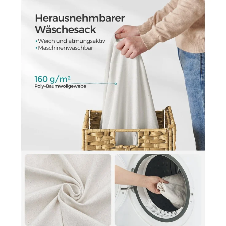 Songmics Wäschekorb handgeflochten, Rattan Naturfarben, 90L 46 x 33 x 60 cm – Bild 3