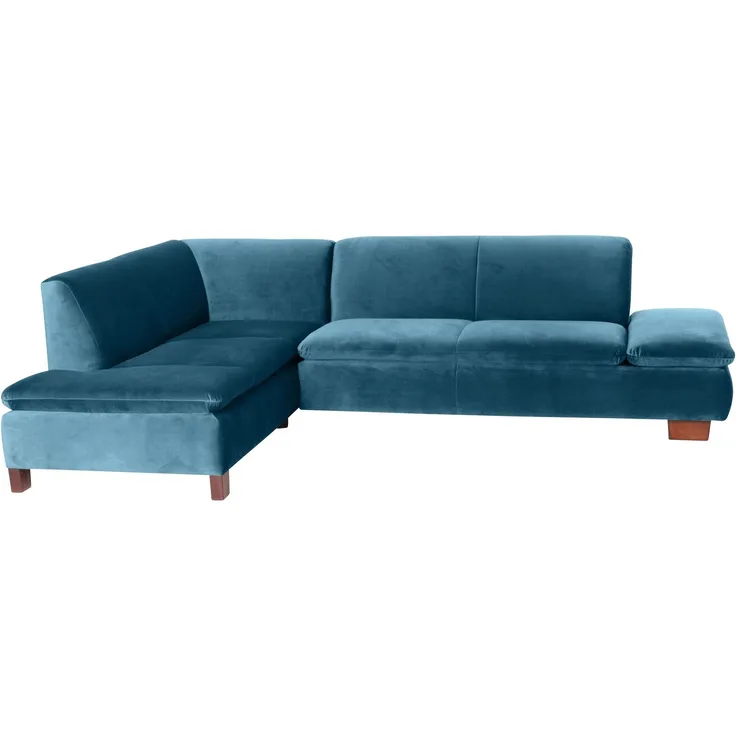 Ecksofa mit Ottomane links Kaye Bezug Samtvelours Buche nussbaum dunkel / petrol 23090