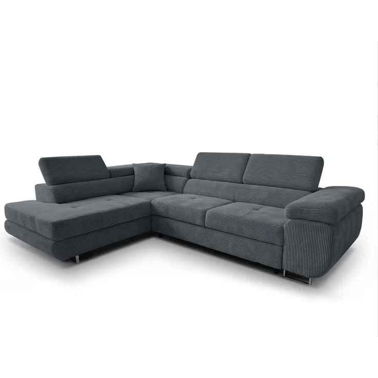 AX LIVING Konak Cord-Schlafsofa L Dunkelgrau 276 cm mit Bettkasten & Kopfstützen – Bild 7