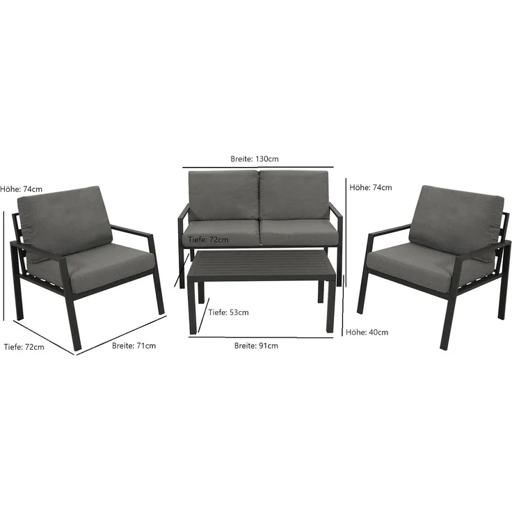 DEGAMO Gartenlounge-Set CALGARY 4-teilig, Aluminium anthrazit, Polster grau, extra grosse Ausführung – Bild 9