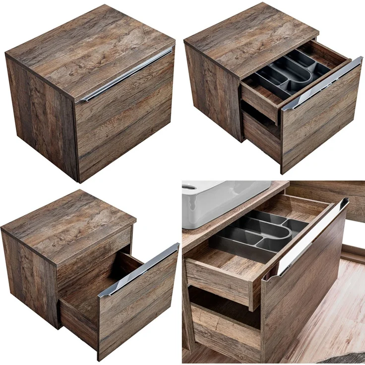 Doppelwaschtisch-Unterschrank 140cm mit 2 Keramikbecken PUEBLA-56 in Vintage Oak, B/H/T ca.: 140,4/62,5/46 cm – Bild 3