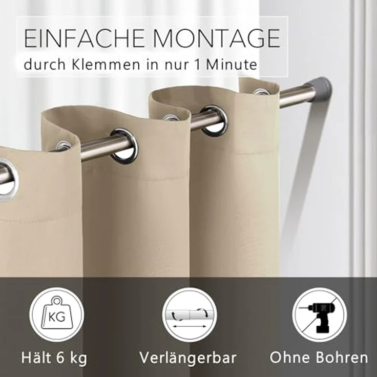 tinycurtains Türvorhang mit Stange silber 70-120 cm Thermo Vorhang ohne Bohren, blickdicht, Ösen, abdunkelnd, Polyester, beige Driftwood, Türgardine mit Klemmstange Raumteiler verdunkelnd – Bild 3