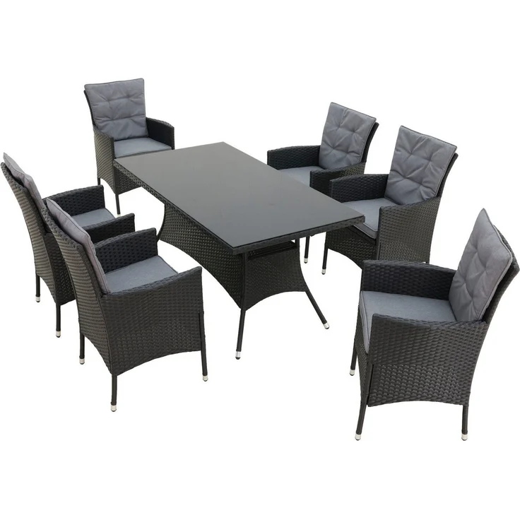 KONIFERA Garten-Essgruppe Mailand, (Set, 19-tlg, 6x Sessel, 6x Sitzauflagen, 6x Rückenauflagen, 1x Tisch), 6 Sessel, 6 Sitz,- und 6 Rückenkissen, 1 Tisch, 1 Gratis Schutzhülle – Bild 1