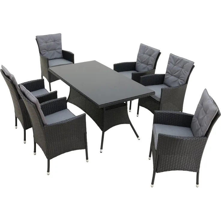 KONIFERA Garten-Essgruppe Mailand, (Set, 19-tlg, 6x Sessel, 6x Sitzauflagen, 6x Rückenauflagen, 1x Tisch), 6 Sessel, 6 Sitz,- und 6 Rückenkissen, 1 Tisch, 1 Gratis Schutzhülle