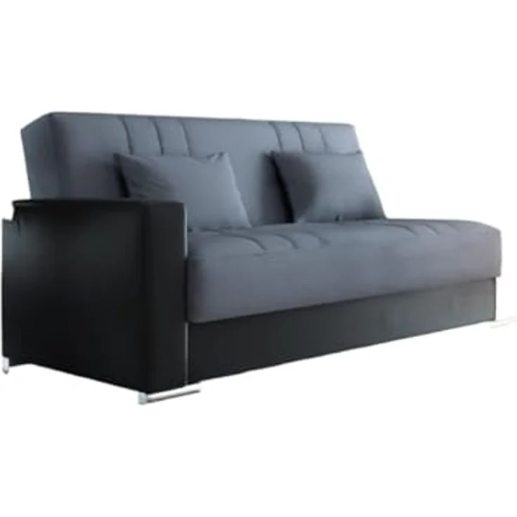 Dmora - 3-Sitzer Schlafsofa Sergio, Sofa mit Stauraum aus Öko-Leder und Stoff, Sofa mit Klick-Klack-Öffnung und 2 Kissen, 230 x 96 x 101 cm, Schwarz und Grau – Bild 3