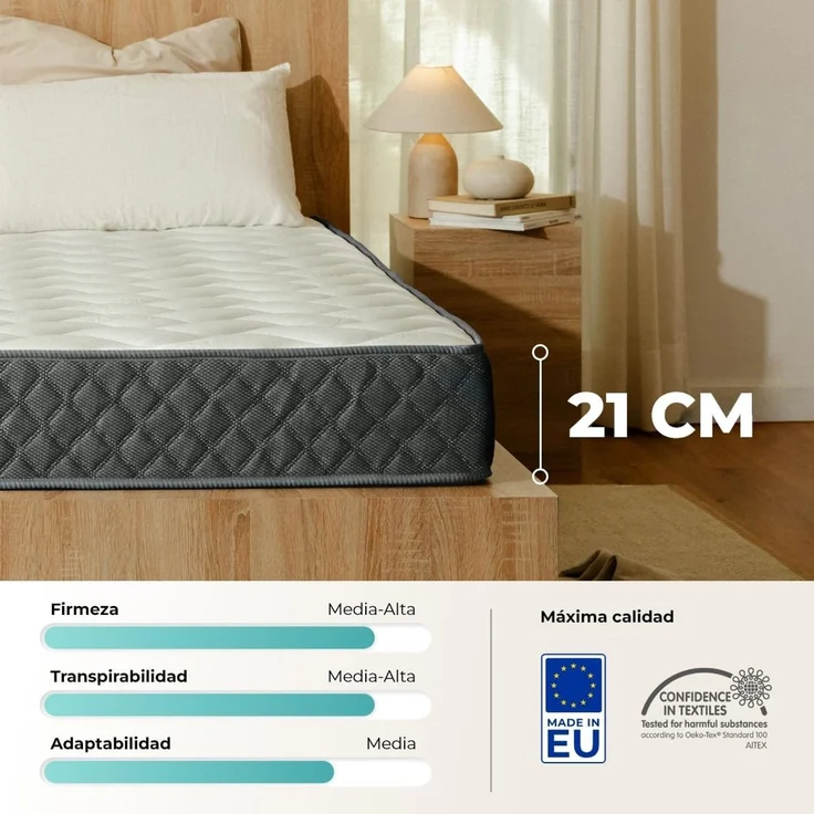 Don Repos Matratze mit Memory-Schaum Aloe Vera Mulhacen, Memory-Schaum, Grau, 90x200 cm – Bild 7