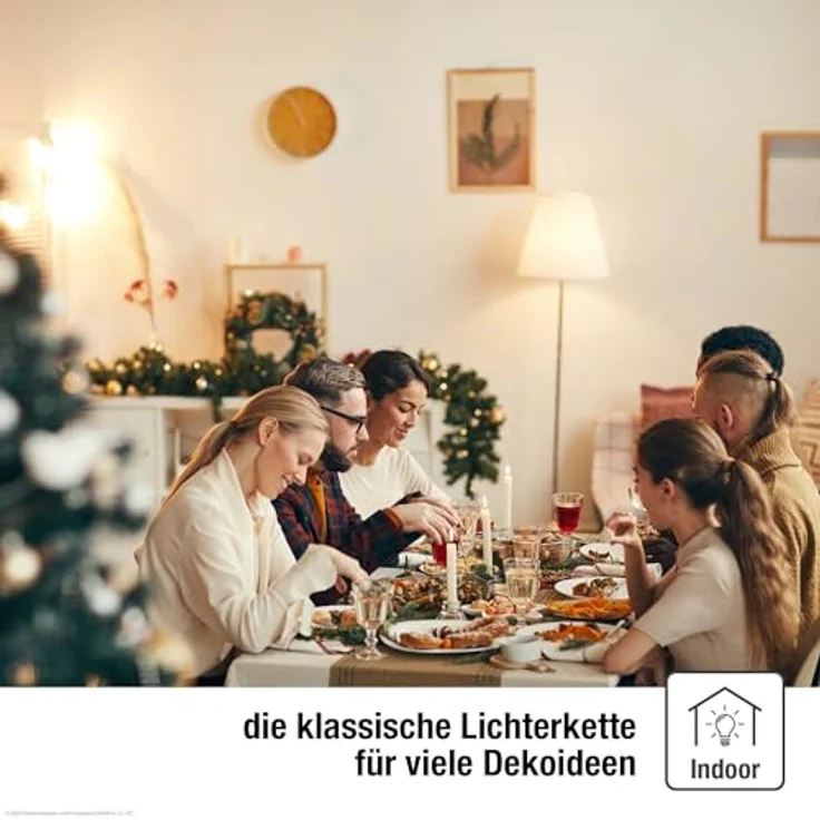 hellum Lichterkette innen mit 100 LEDs, Weihnachtsbaum Lichterkette warmweiß, 14,85m beleuchtet mit grünem Kabel, für innen mit Stecker 1,5m Zuleitung – Bild 8