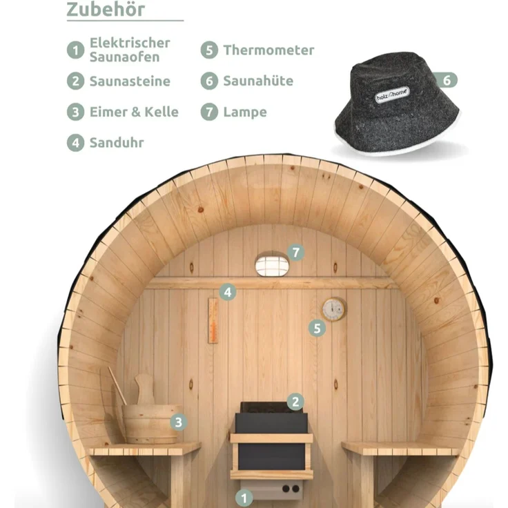 DELUKE® Fasssauna Outdoor mit Elektroofen PIET - für 2 Personen, inkl. Saunazubehör | Außensauna Gartensauna Saunafass | Selbstmontage – Bild 4