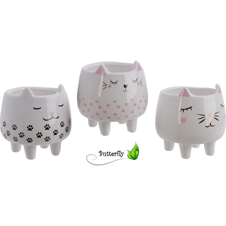 Decoris season decorations Blumentopf, Katze Blumentopf 8x10cm Weiß 1 Stück sortiert
