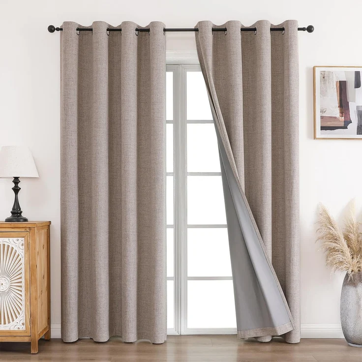 CUCRAF Vorhang 100% Blickdicht Leinen Gardinen mit Ösen Verdunklungsvorhänge Gardinen Leinen H225 x B140 cm 2er Set,Thermovorhang Kälteschutz Schallschutz Vorhang für Wohnzimmer Schlafzimmer