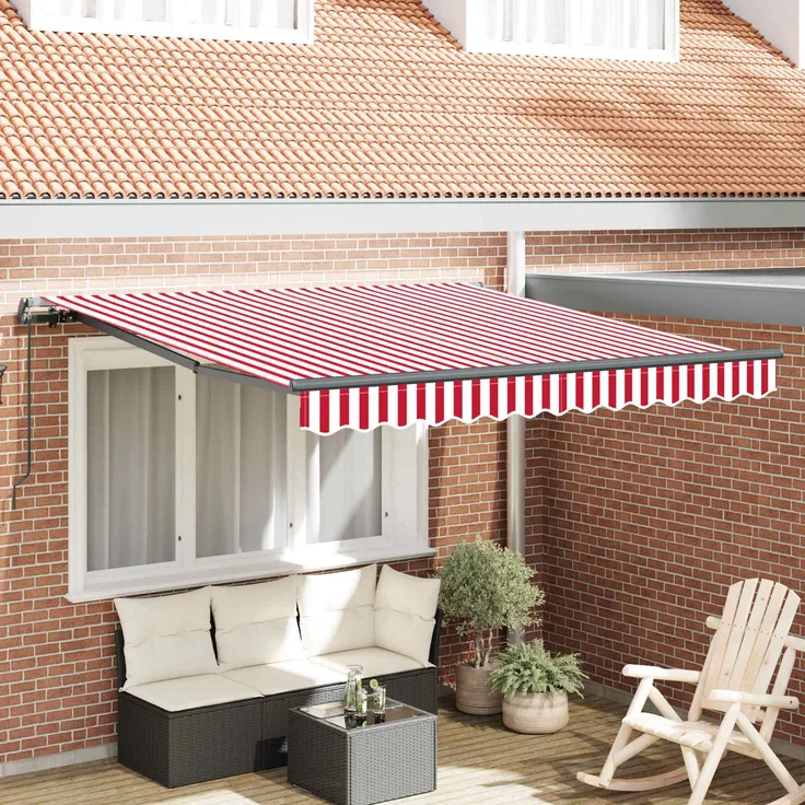 Einziehbare Markise, Sonnenmarkise Rot und Weiß 350 x 250 cm