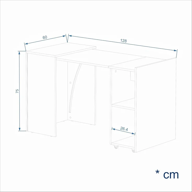 KOMTO Schreibtisch KOMTO Schreibtisch mit Stauraum – PC Tisch, Tisch FOLDY 128x60x75 cm – Bild 3