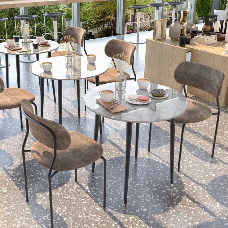FATIVO Esstisch Runder Esszimmertisch Kchentisch aus Sinterstein Esszimmer 80x80x76 cm Grau – Bild 5