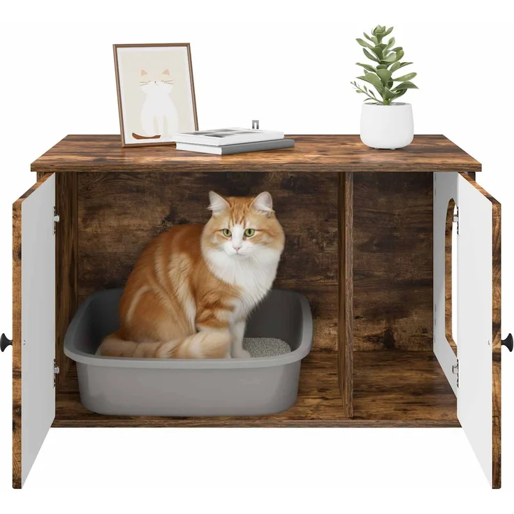 vidaXL Katzenhaus Geräucherte Eiche 85 x 55 x 50 cm Holzwerkstoff 8000730 – Bild 11