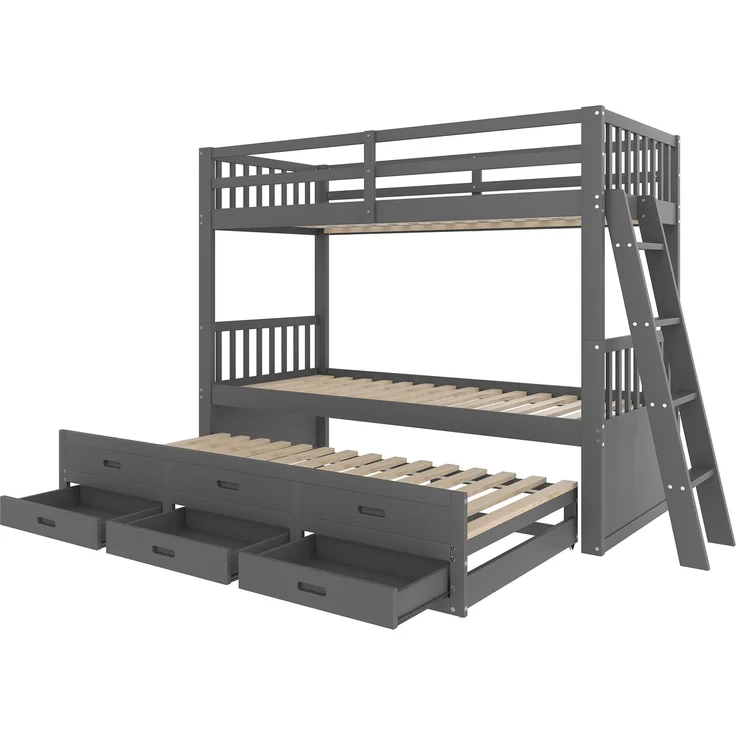 Etagenbett 90×200 cm aus Kiefernholz mit Ausziehbett, weiß – Bild 7