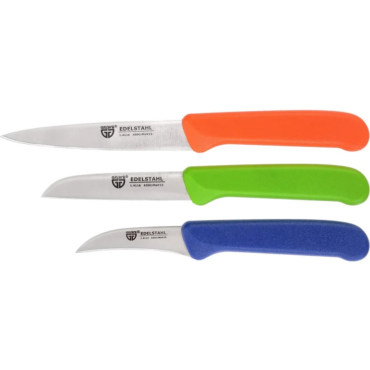 Küchenmesser-Set 3 tlg, Edelstahl, bunte Griffe – Bild 1