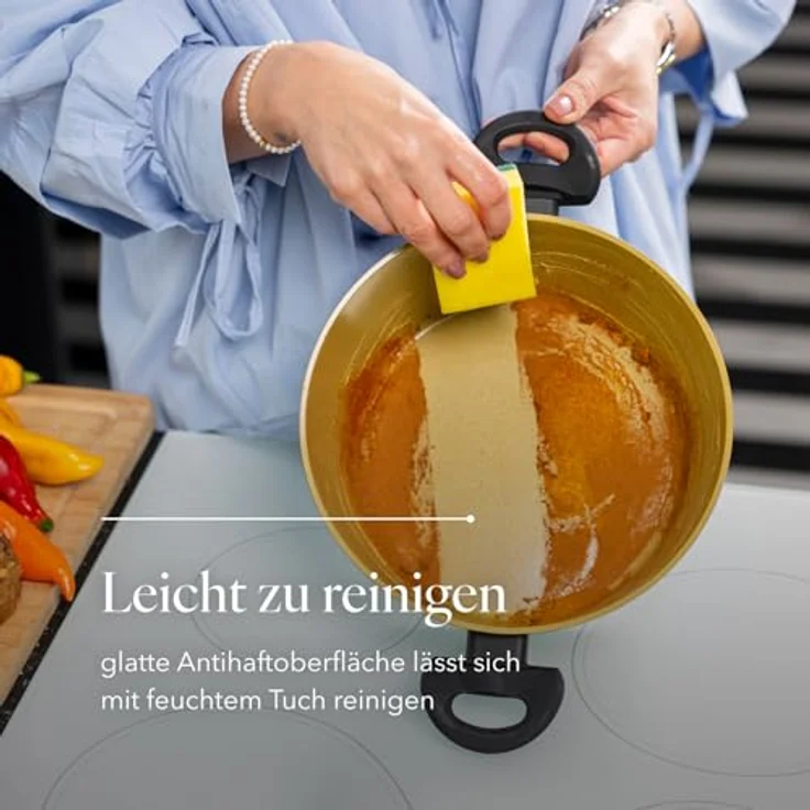 FLORINA AMVEGAN Aluminiumtopf 24 cm I 3,6L I Hohe Haltbarkeit I Glasdeckel I Olivenöl-Keramikbeschichtung I Einfaches Kochen & Spülen I Für alle Herdarten I Originales Design – Bild 10