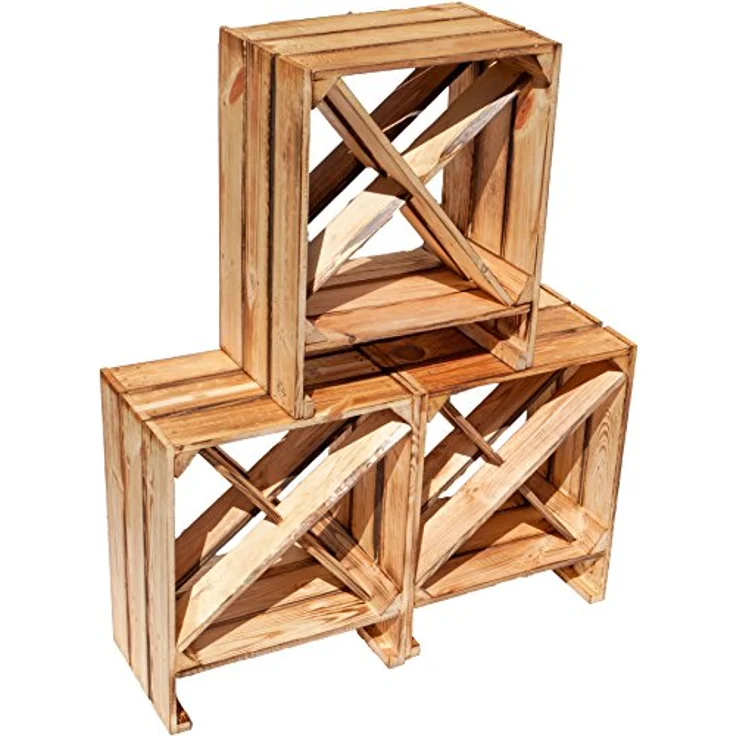 Kistenkolli Altes Land Allzweckkiste Weinregal "X" geflammt" Flaschenregal Weinkistenregal Weinkiste Holzki (Spar-Set) – Bild 3