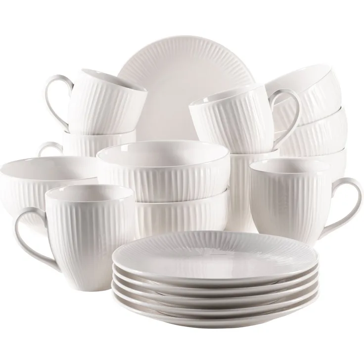 Mäser 931462 Frühstücksset Dalia für 6 Personen, Porzellan, weiß (1 Set, 18-teilig)