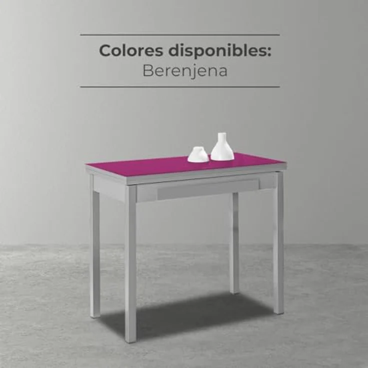 ASTIMESA - Küchentisch mit Schublade - Tisch mit Glasplatte in Aubergine - Minimalistisch - Gestell aus schwarzem Laminat - Ausziehtisch von 80x40 cm bis 80x80 cm – Bild 9