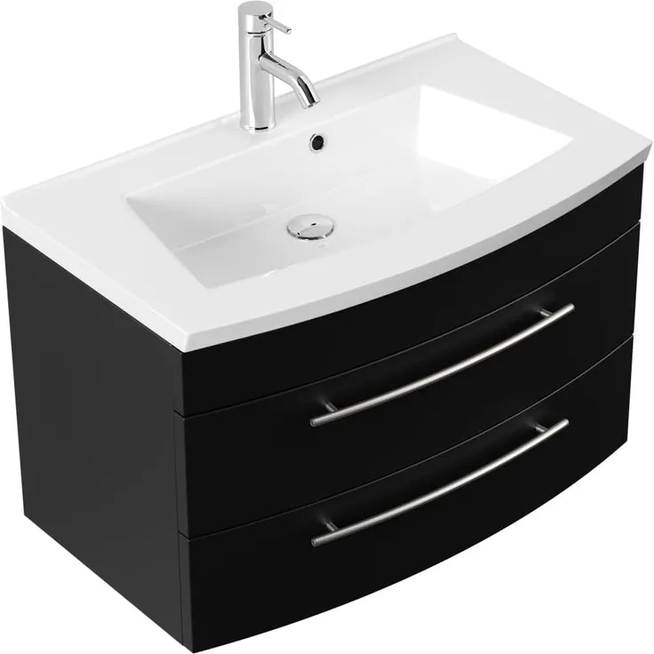 Badmöbel Bella 80 mit runder Front SoftClose schwarz : Schwarz