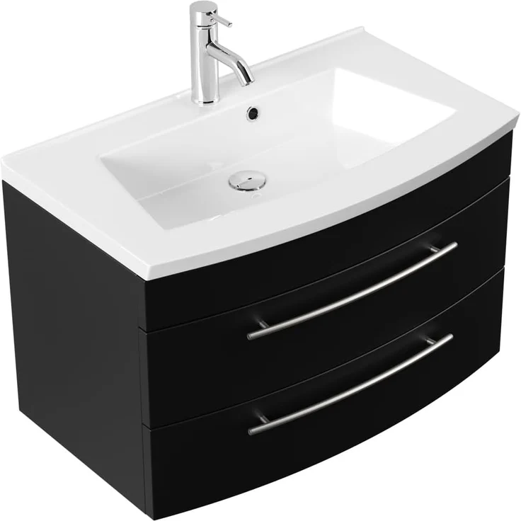Badmöbel Bella 80 mit runder Front SoftClose schwarz : Schwarz – Bild 1