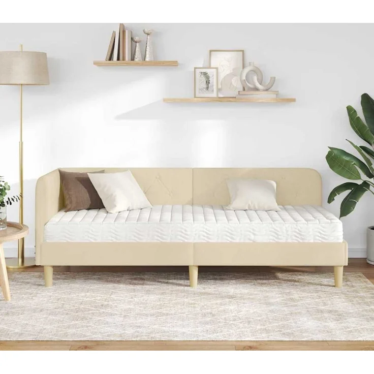 vidaXL Eckbettgestell mit Matratze Creme 80 x 200 cm Stoff 3394107 – Bild 3
