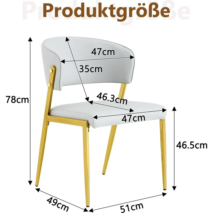 Rayofly-2er-Set Esszimmerstühle, Metallgestell, gepolsterter Sitz & Rückenlehne, stabil,H 78.00cm x T 51.00cm x B 49.00cm,Hellgrau – Bild 3