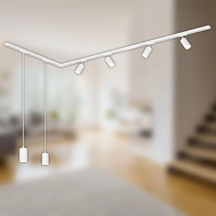 Briloner Leuchten LED Pendelleuchte 8014066B, LED wechselbar, 2700K - Extra-Warmweiß, Schienensystem Rail 2,25 m Weiß max. 9W Decke Wohnzimmer Büro Küche – Bild 7