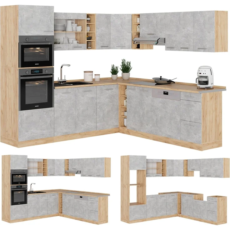 Eckküche R-Line Beton/Goldkraft Eiche 247 x 46 cm ohne Arbeitsplatte Vicco – Bild 6