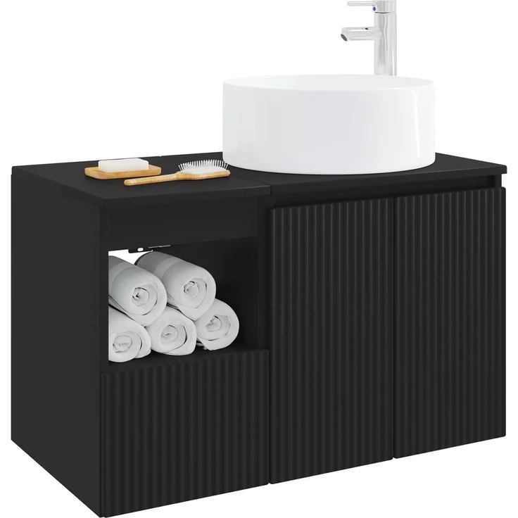 vidaXL Badezimmerschrank-Set 2 stk. Schwarz 79,5 x 44,5 x 80 cm 3404105 – Bild 3