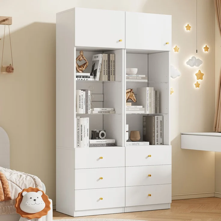 U-life Vitrine 100x40 cm, fürs Schlafzimmer, Hochschrank, Aufbewahrungsschrank, Bücherregal, Offenem Stauraum, MDF, Weiß – Bild 1