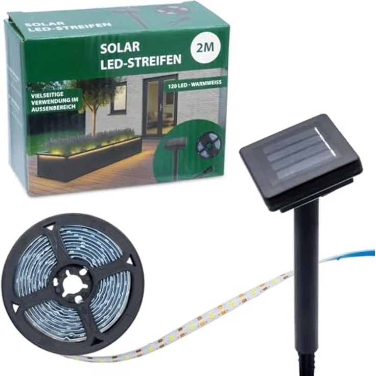 Spetebo LED Stripe Outdoor Solar Lichtstreifen selbstklebend, 120-flammig,Solar LED Stripe selbstklebend warm weiß 200 cm für Außen – Bild 5