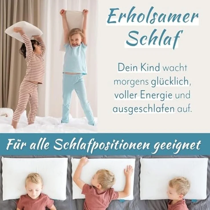 KNERST Kopfkissen Kinderkissen Memory Schaum 2-5 Jahre u. 6-10 Jahre, Füllung: CosyPUR Memory Gedächtnisschaum, Seitenschläfer, Bauchschläfer, Rückenschläfer, perfekte Balance zwischen Unterstützung und Gemütlichkeit – Bild 4