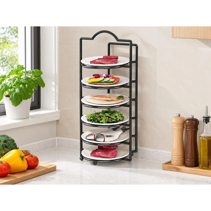 Küchenregal mit 6 Ebenen Küchen-Organizer für Vorbereitung und Servieren Schwarz 27 x 27 x 55 cm – Bild 2