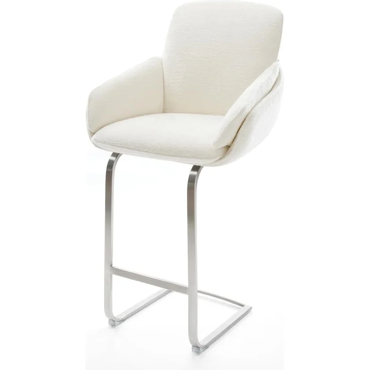 Barstuhl Luan-Flex Bouclé Soft Beige Freischwinger Flach Edelstahl Silberfarben – Bild 2