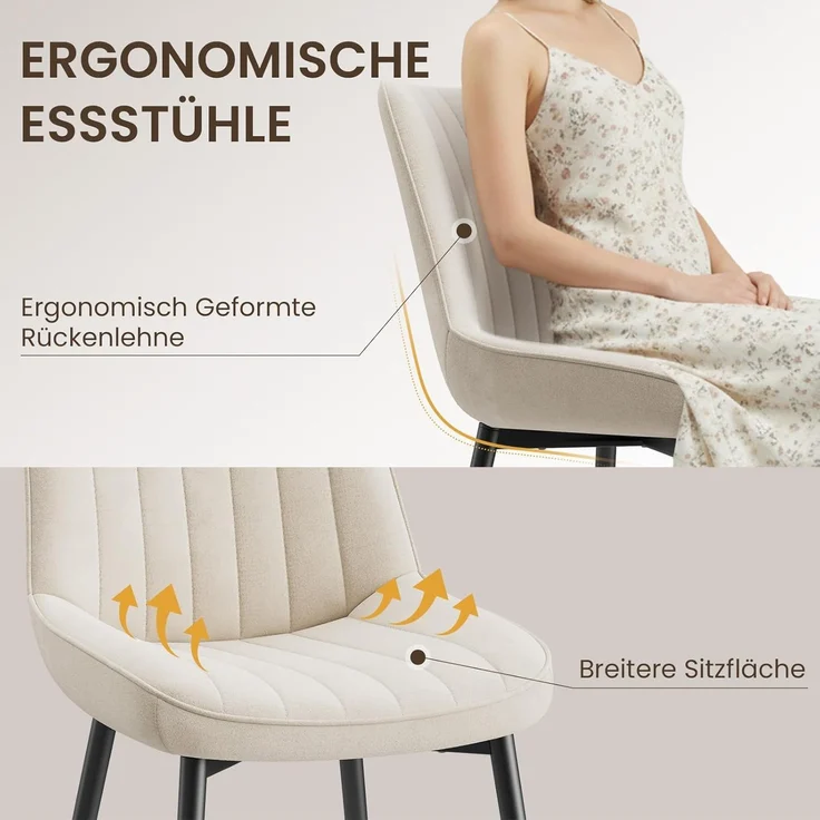 COLAMY Samt Esszimmerstühle 4er Set – Gepolsterte Stühle für Esszimmer & Küche mit Metallbeinen, Dickem Sitzpolster & Rutschfesten Füßen, Beige – Bild 5