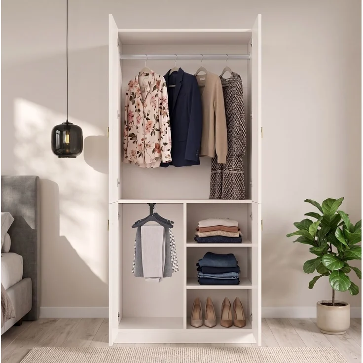 Kleiderschrank mit Kleiderstange & ausziehbarem Hosenhalter, 90x48x200 cm, Weiß – Bild 2