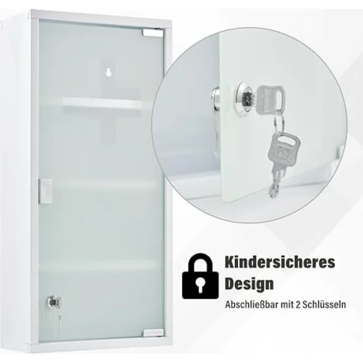 Zedelmaier Medizinschrank aus Edelstahl,Medikamenten Aufbewahrung,Medikamentenschrank 4 Fächer,Apothekerschrank,Hängend,Abschließbarer Medizinschrank,57 x 27 x 12 cm,Weiß – Bild 8
