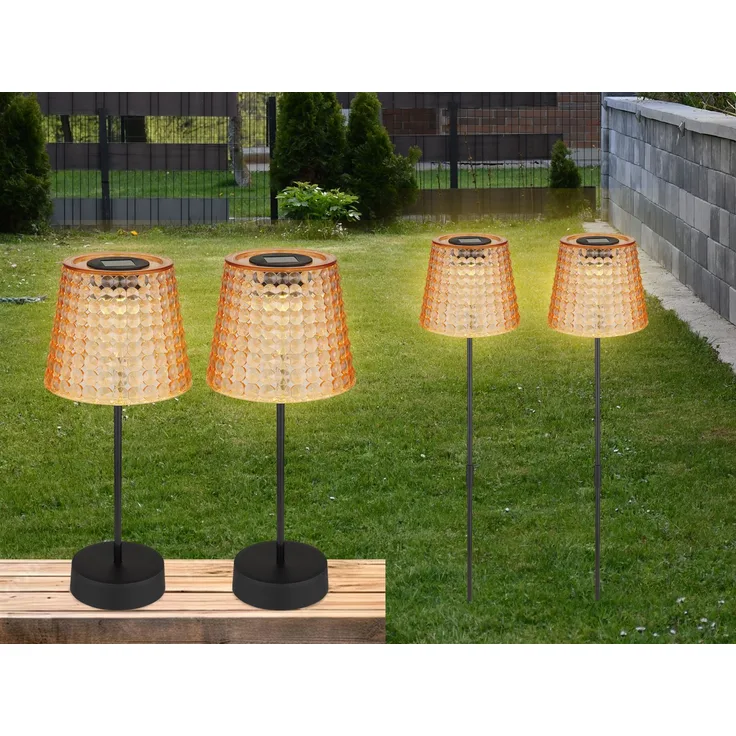 Solarleuchten Set: 2er Sets Tischleuchten & Erdspießleuchten Bernsteinfarbig