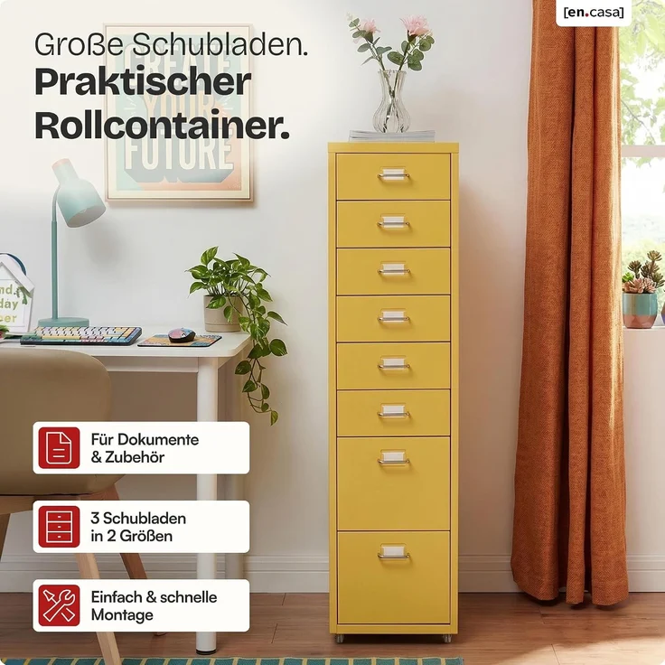 Rollcontainer Kökar mit 8 Schubladen 109x28x41 cm Gelb [en. casa] – Bild 3