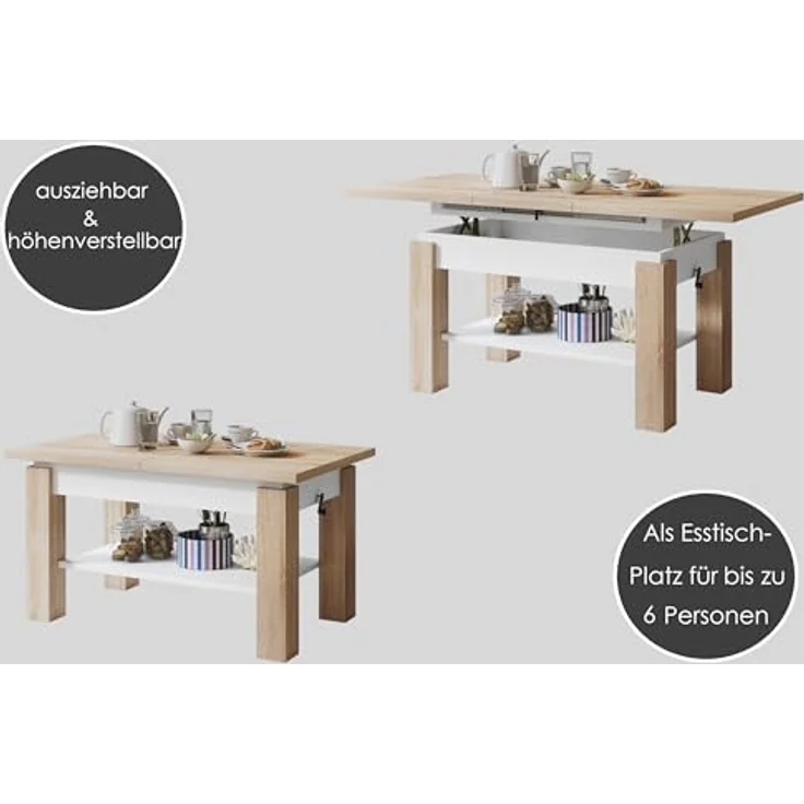 designimpex Couchtisch Couchtisch Astoria Eiche Gold höhenverstellbar ausziehbar Esstisch, Funktionstisch, Wohnzimmertisch, Tisch, Esstisch, Sofatisch – Bild 5